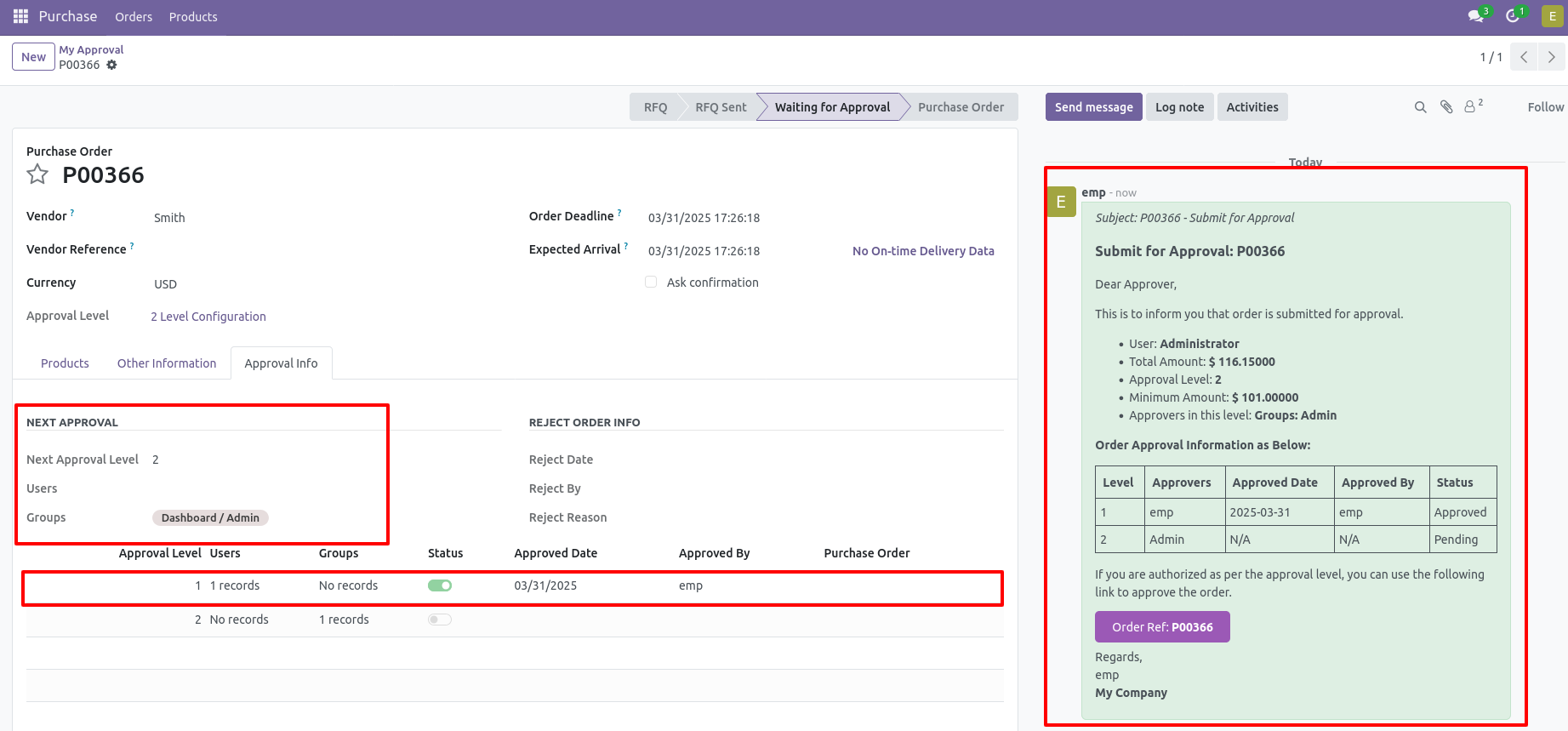 11. After approved by the approved person, Auto set the next level approvers in the Approval Info tab. If next approval is required.