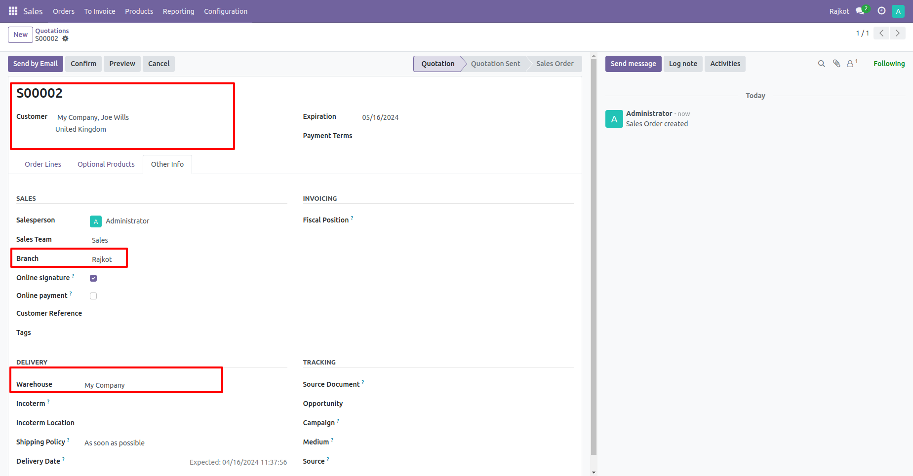 12. Given Sale Order Branch Wise created and Branch Warehouse wise Select. 