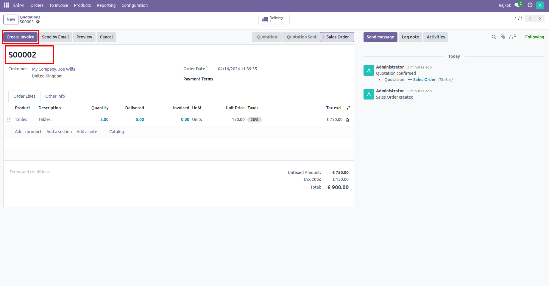 15. Delivery Order Shown with Branch Values. 