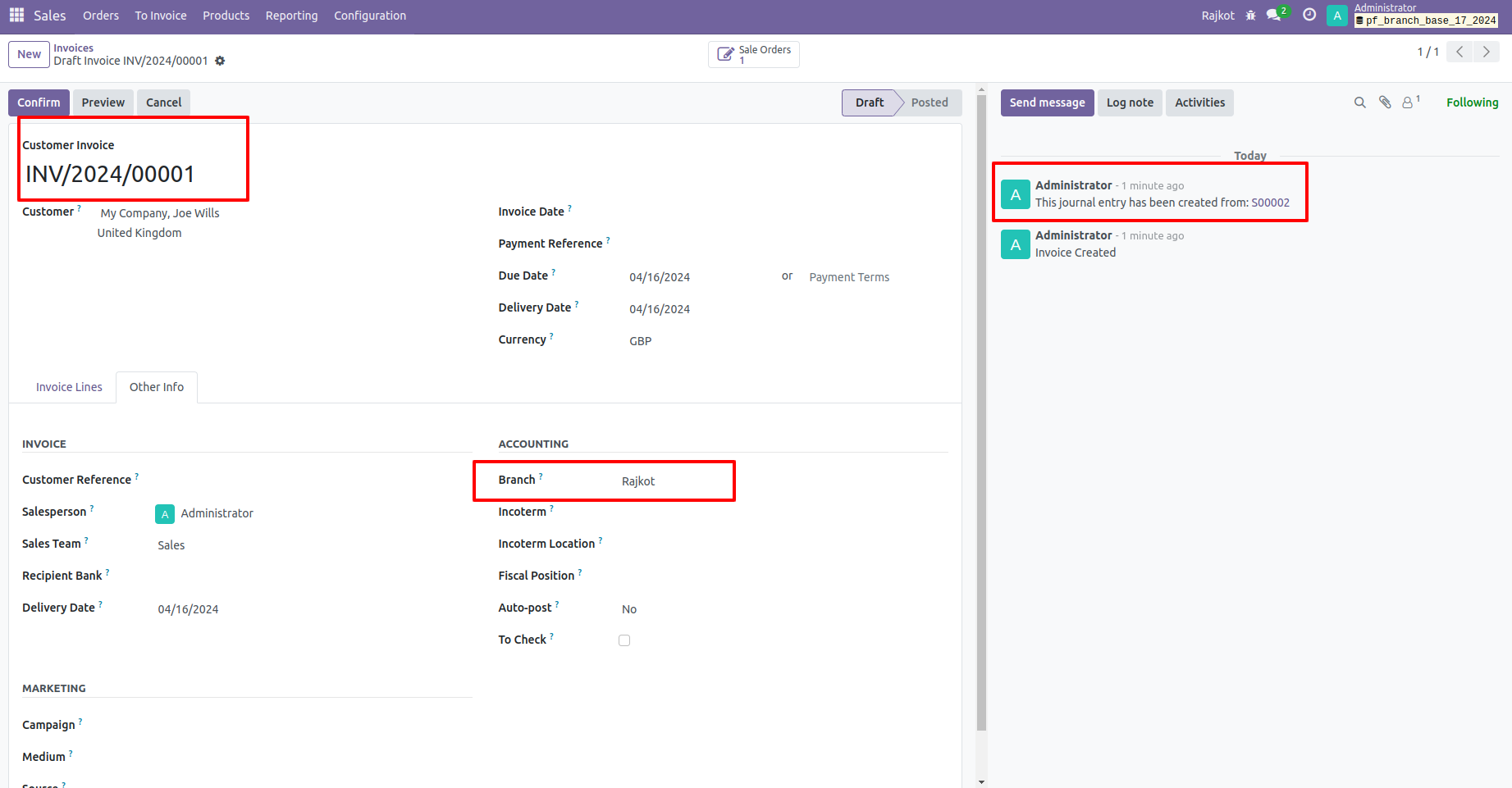 16. Create Confirm Sale Order invoice. 