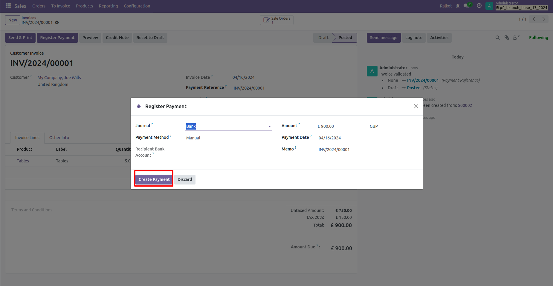 18. Click Register Payment Branch wise. 