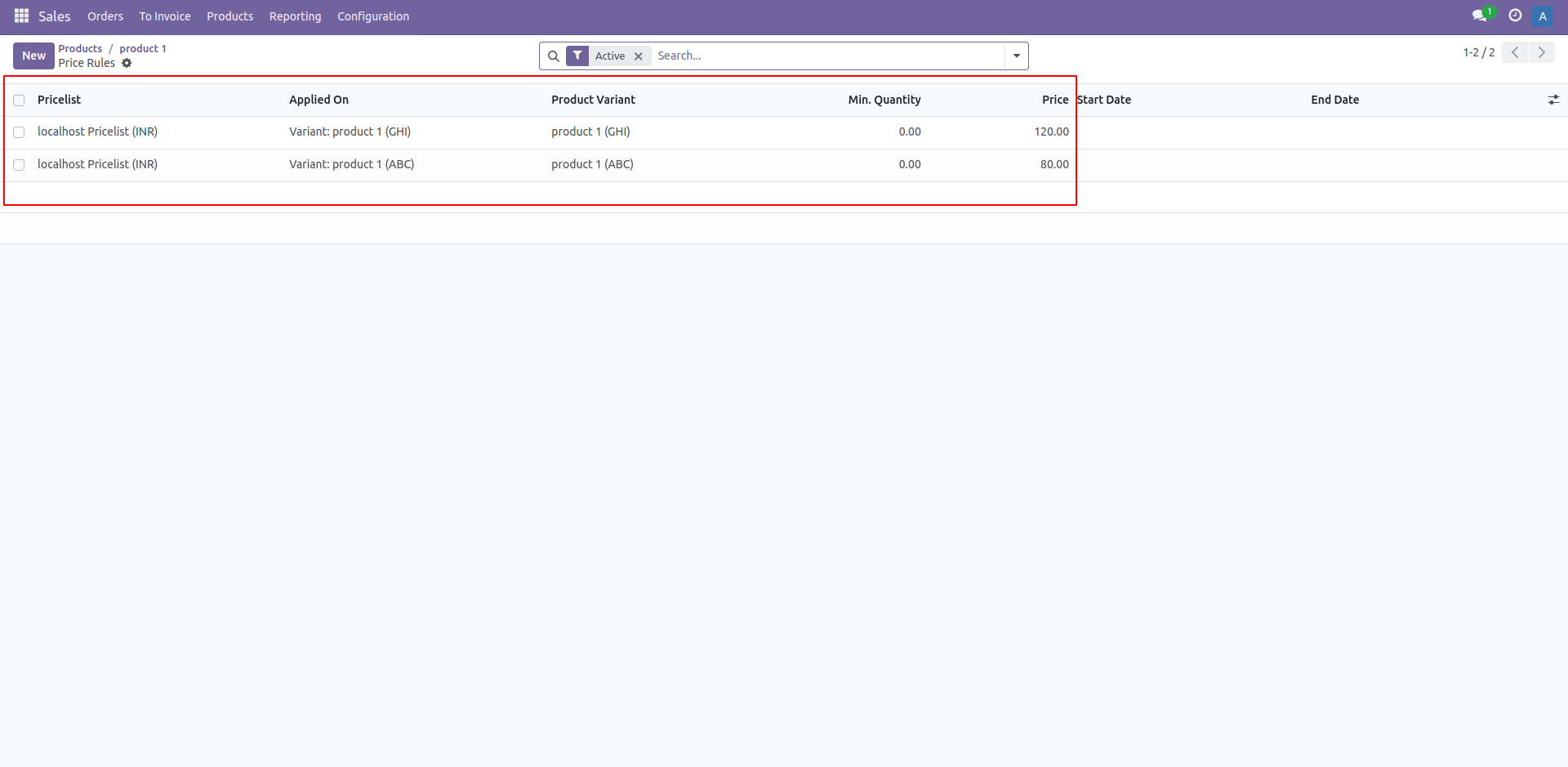 18. List of Product Extra Price 