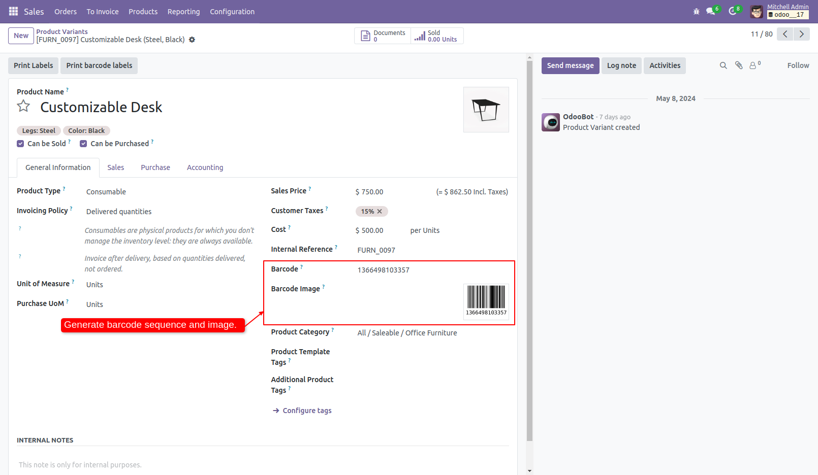 2. Generate Barcode Sequence and Image when new product created.