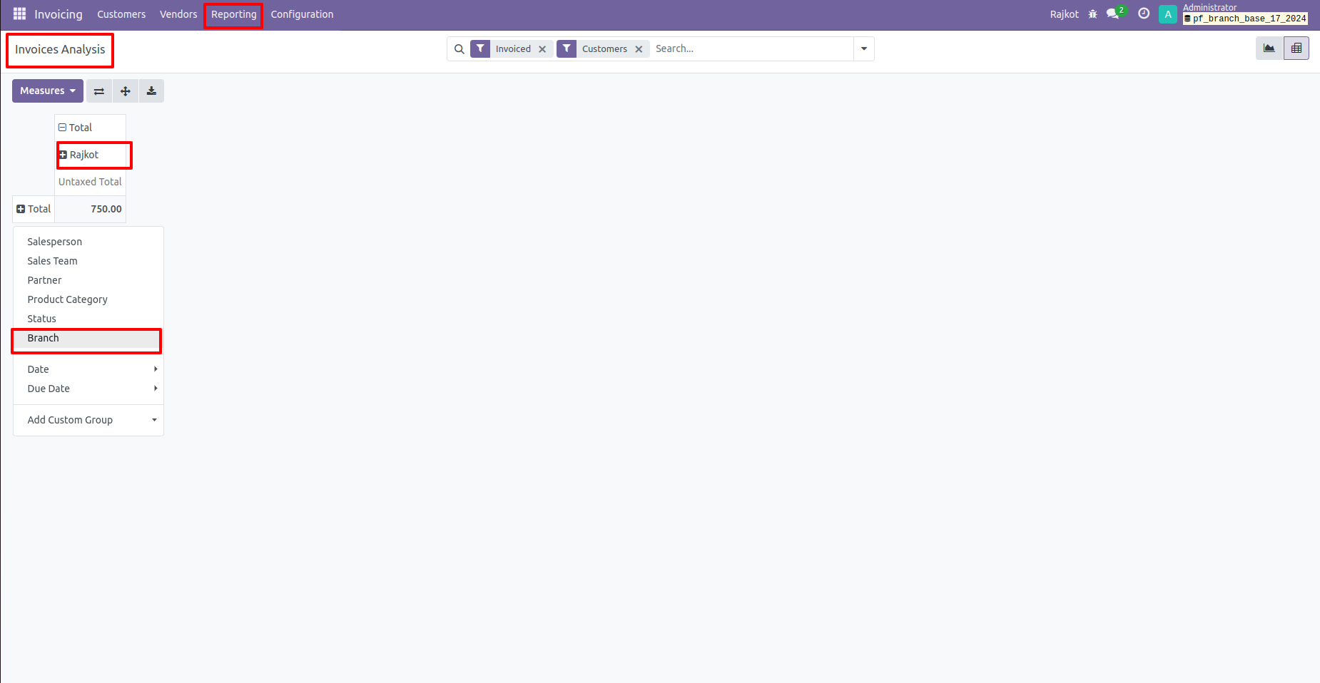 20. The user can access branch-wise Invoice Analysis 