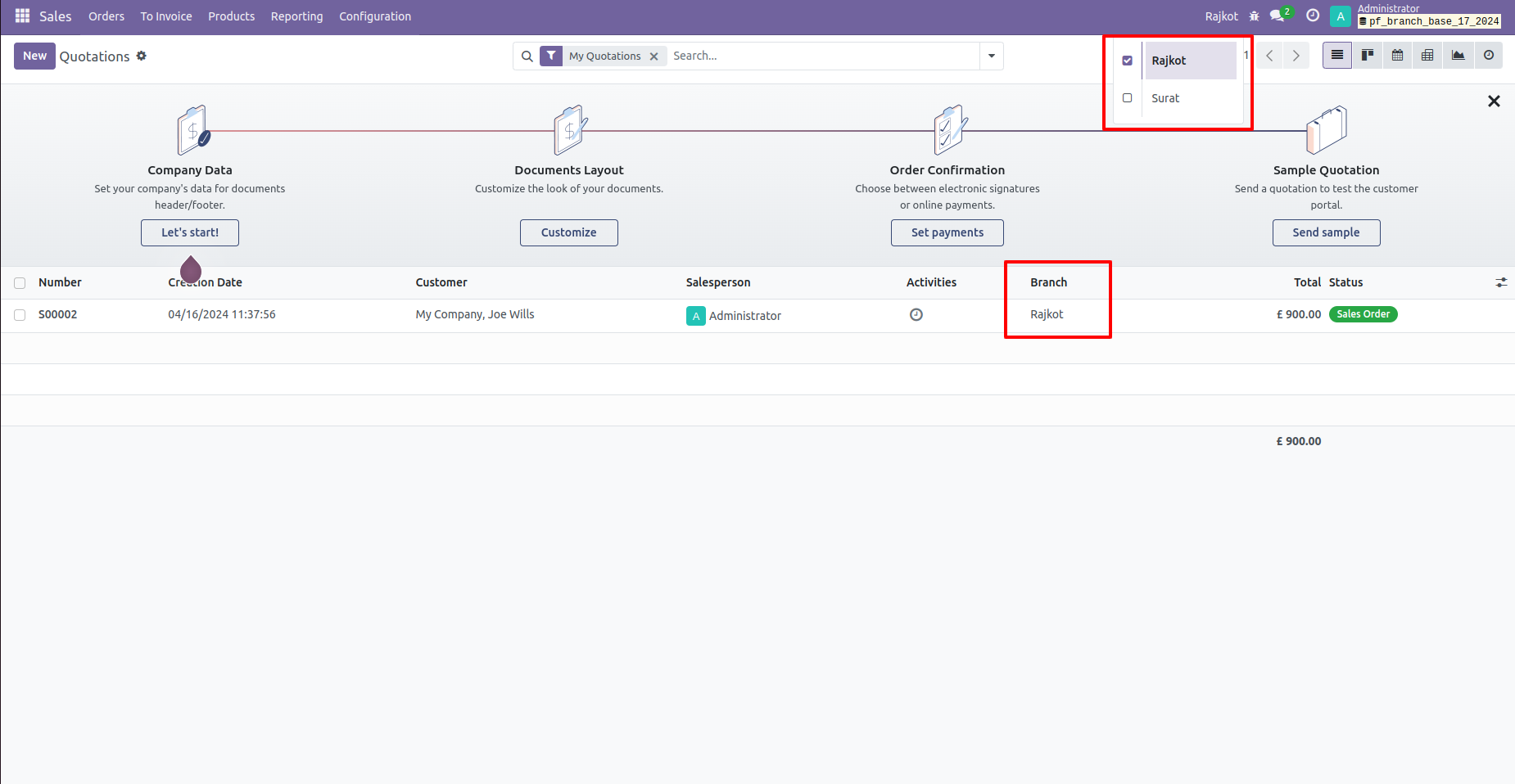 22. Selected branch record will only shown. 