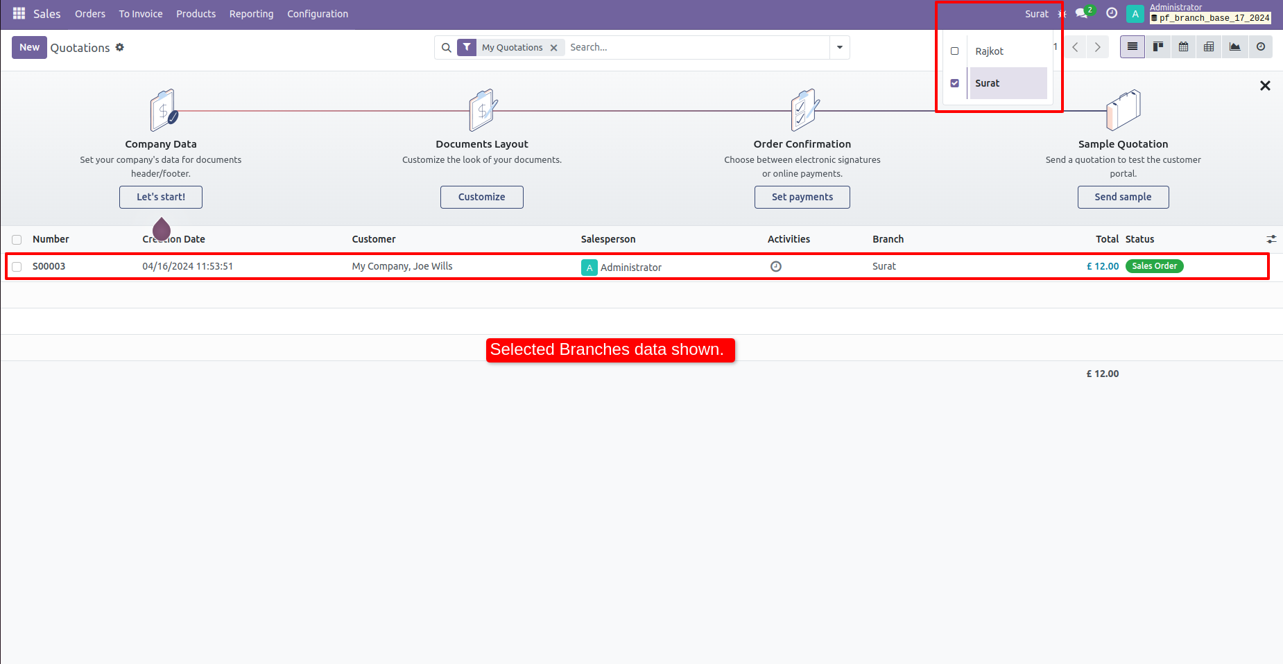 23. All selected branch records are shown. 