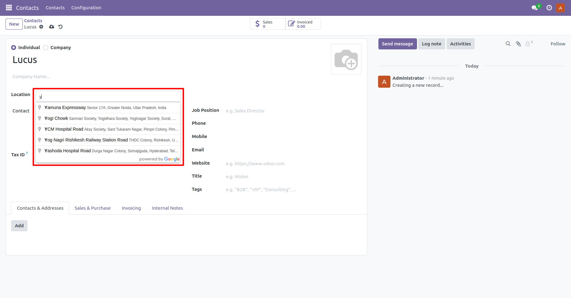 3. Now when we type the address in the location field suggestions would be shown. 