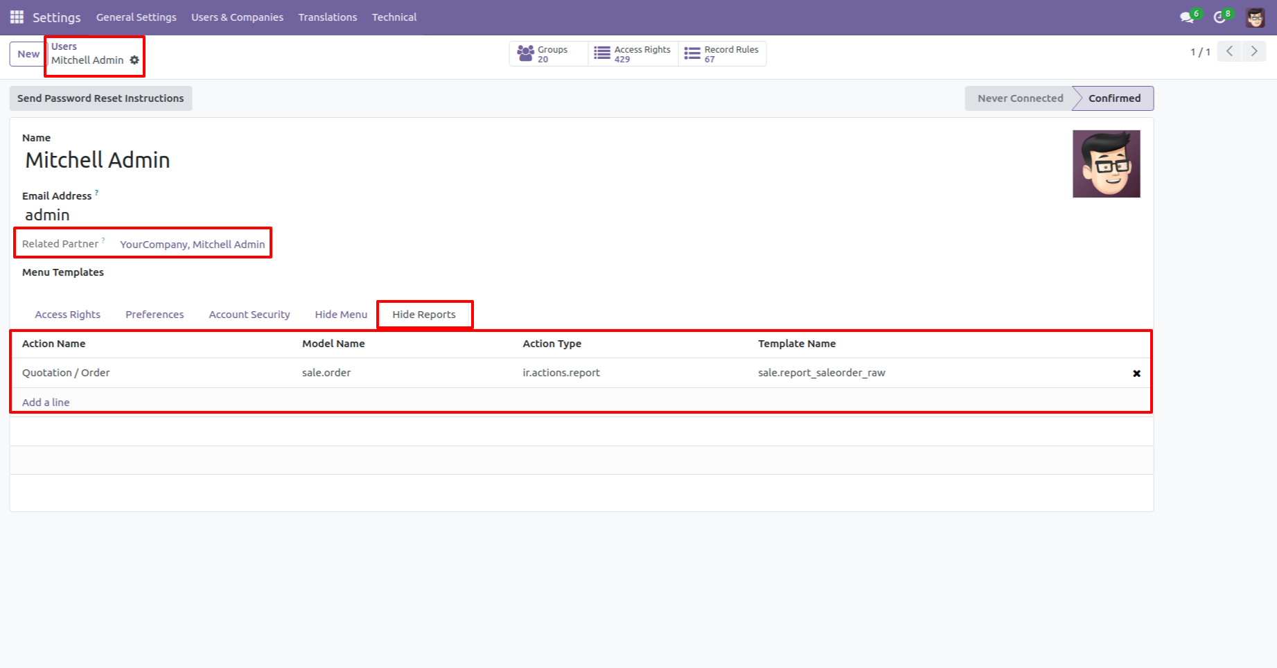4. Add reports to the "Hide Report" tab under group configurations to restrict access.
