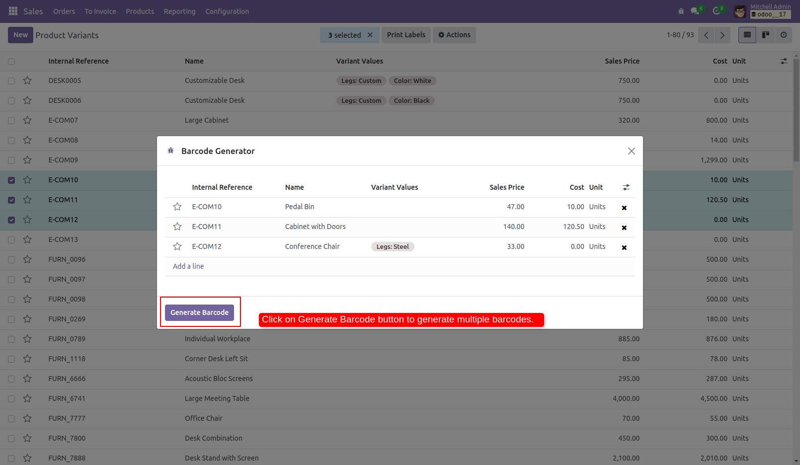 4. Click on Generate Barcode button to generate barcodes for multiple products.