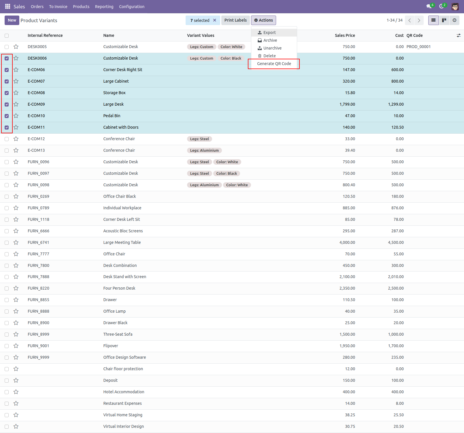 4. If there is need to generate QR code for existing product manually, click 'Generate QR Code'.