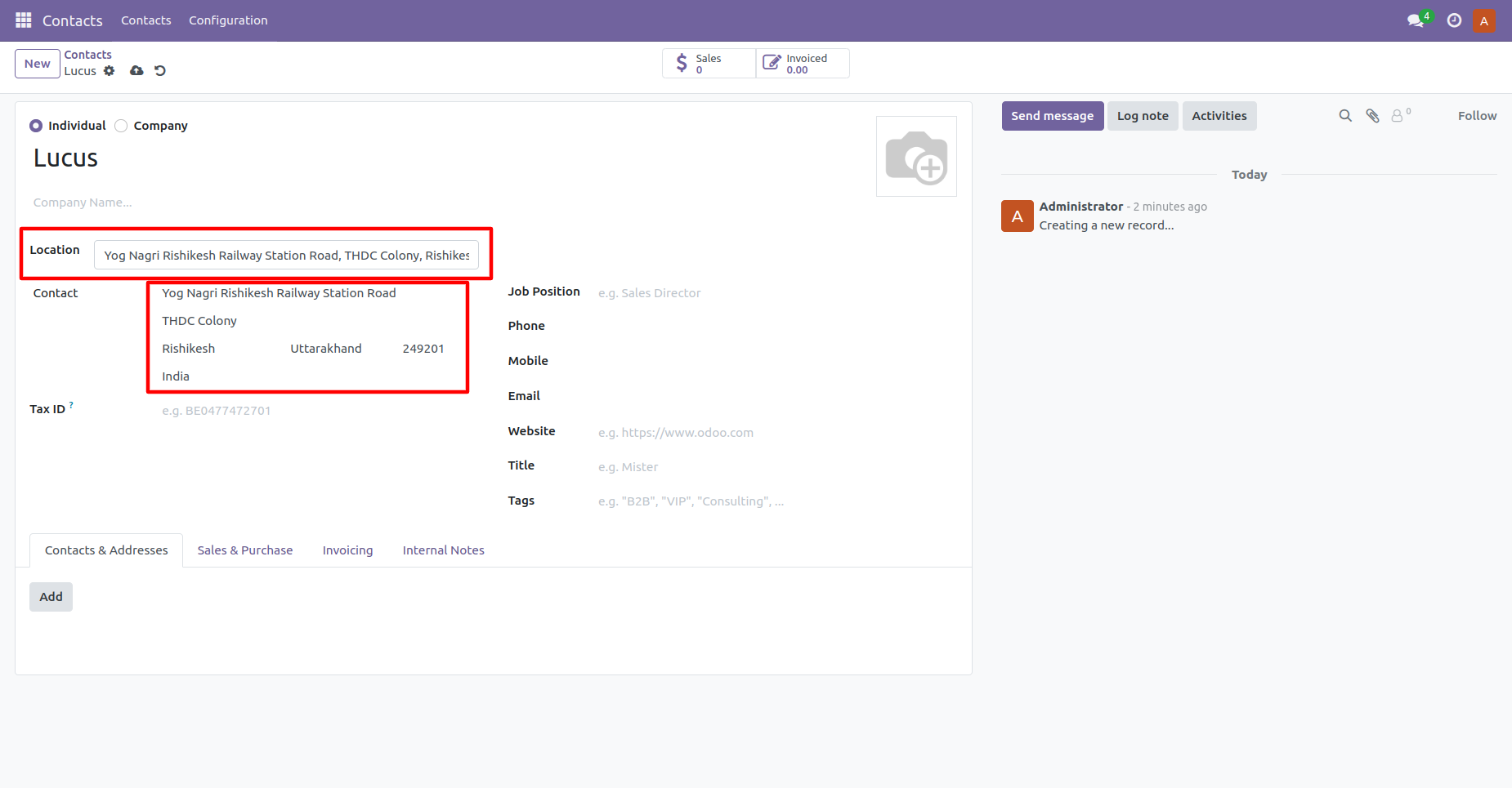 4. Upon selection of any location all the address fields like street number, city, state, country, zip will be autofilled.