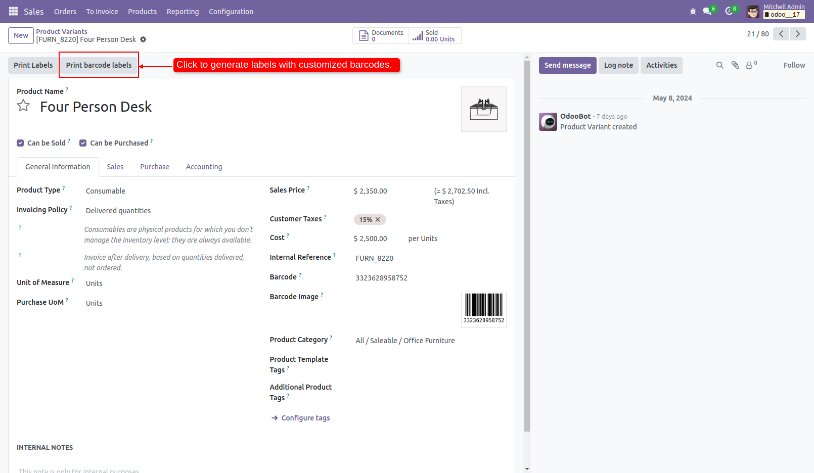 6. Press the 'Print Barcode Labels' button to generate labels of selected quantity and layout.