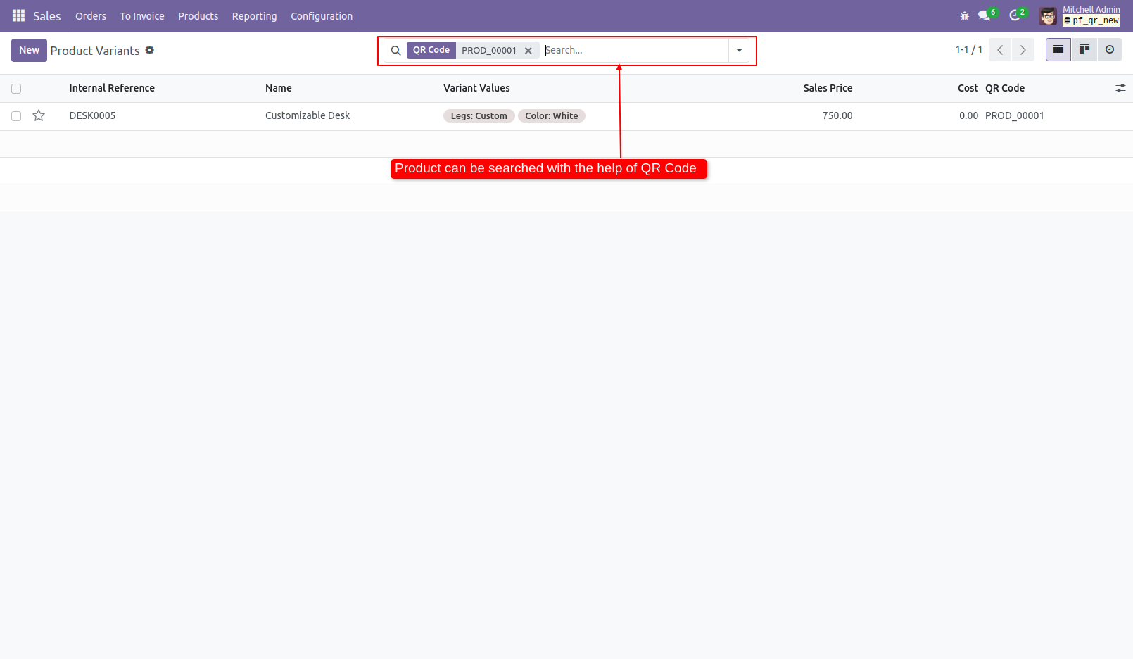 7. Product can be searched with QR sequence from the search view.