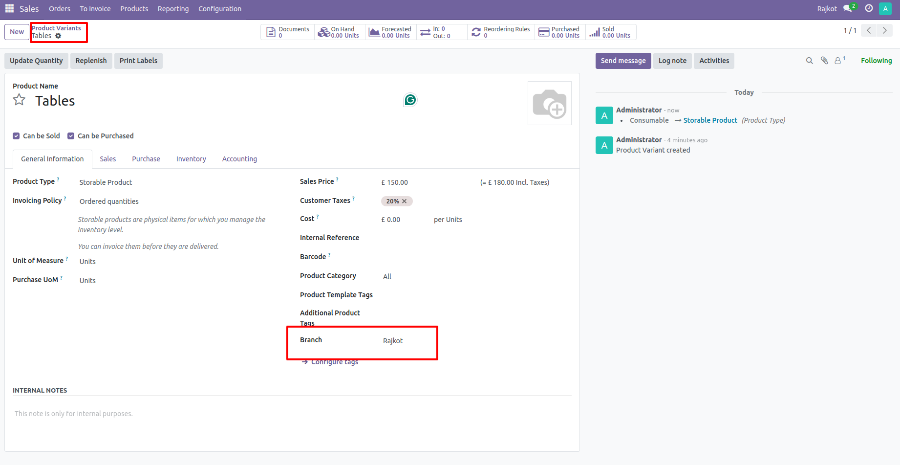 7. Create product branch wise 