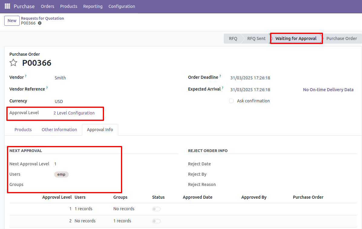 7. After confirmed by the user, Auto set next level approvers in the Approval Info tab. If next approval is required.