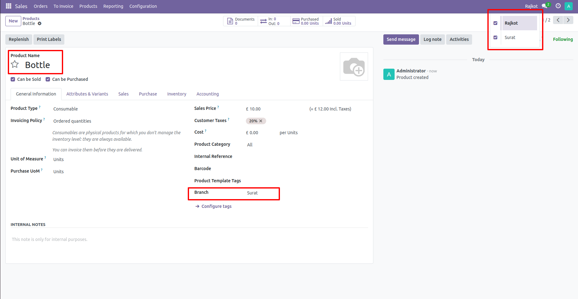8. Only the chosen branches are able to create their own products 