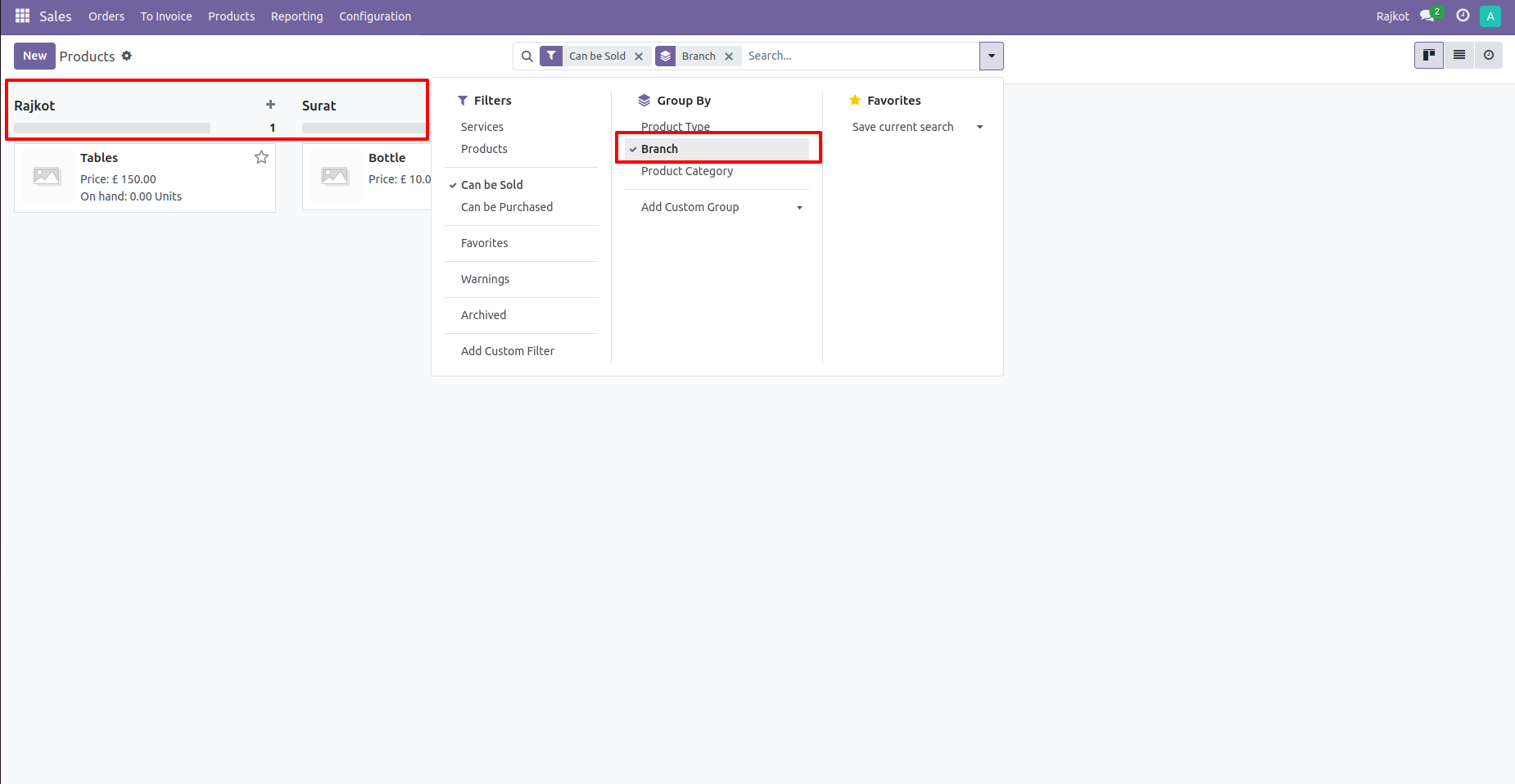 9. Product Group by Branches. 
