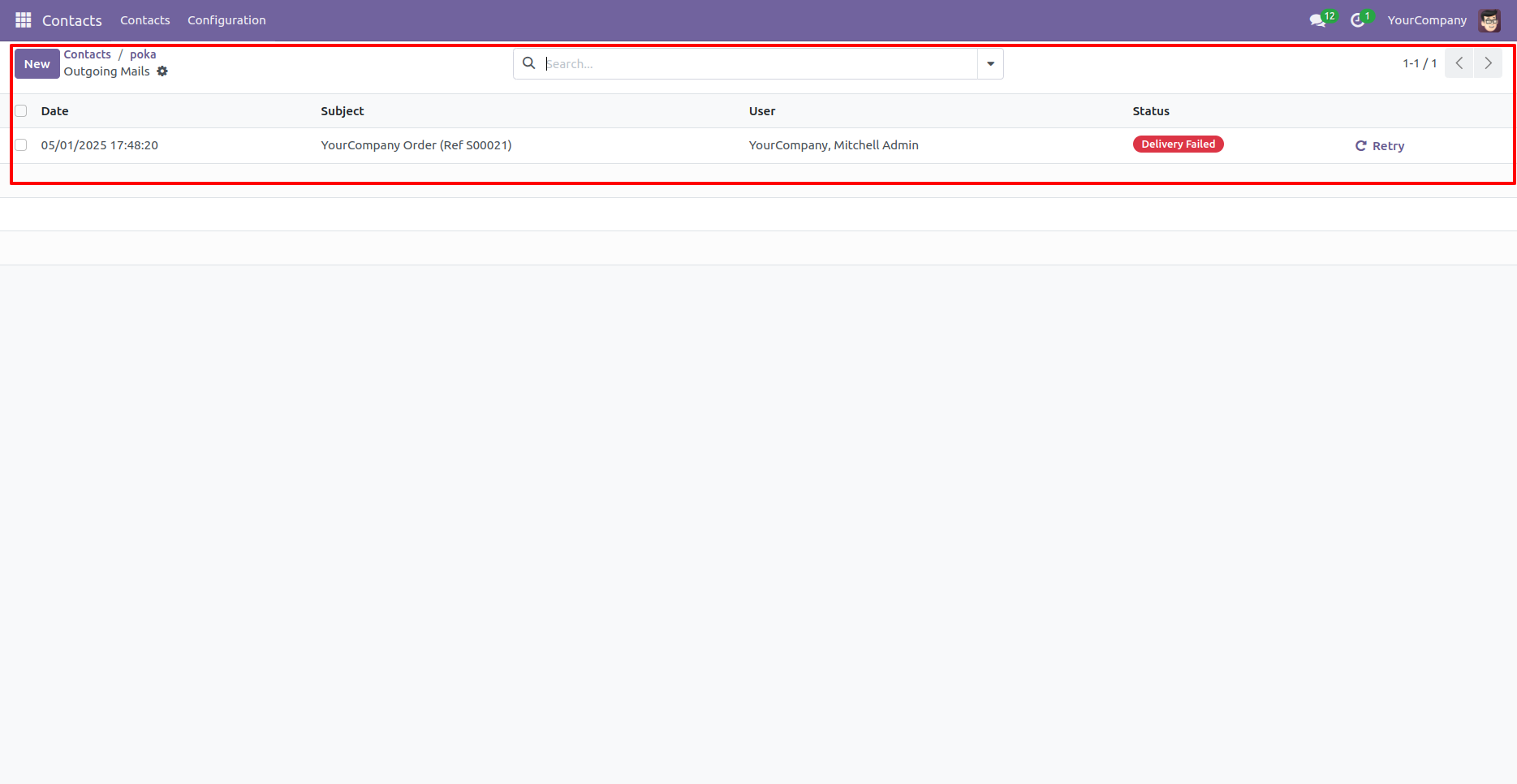 2.'Outgoing' smart button redirects to email list that received by this contact.