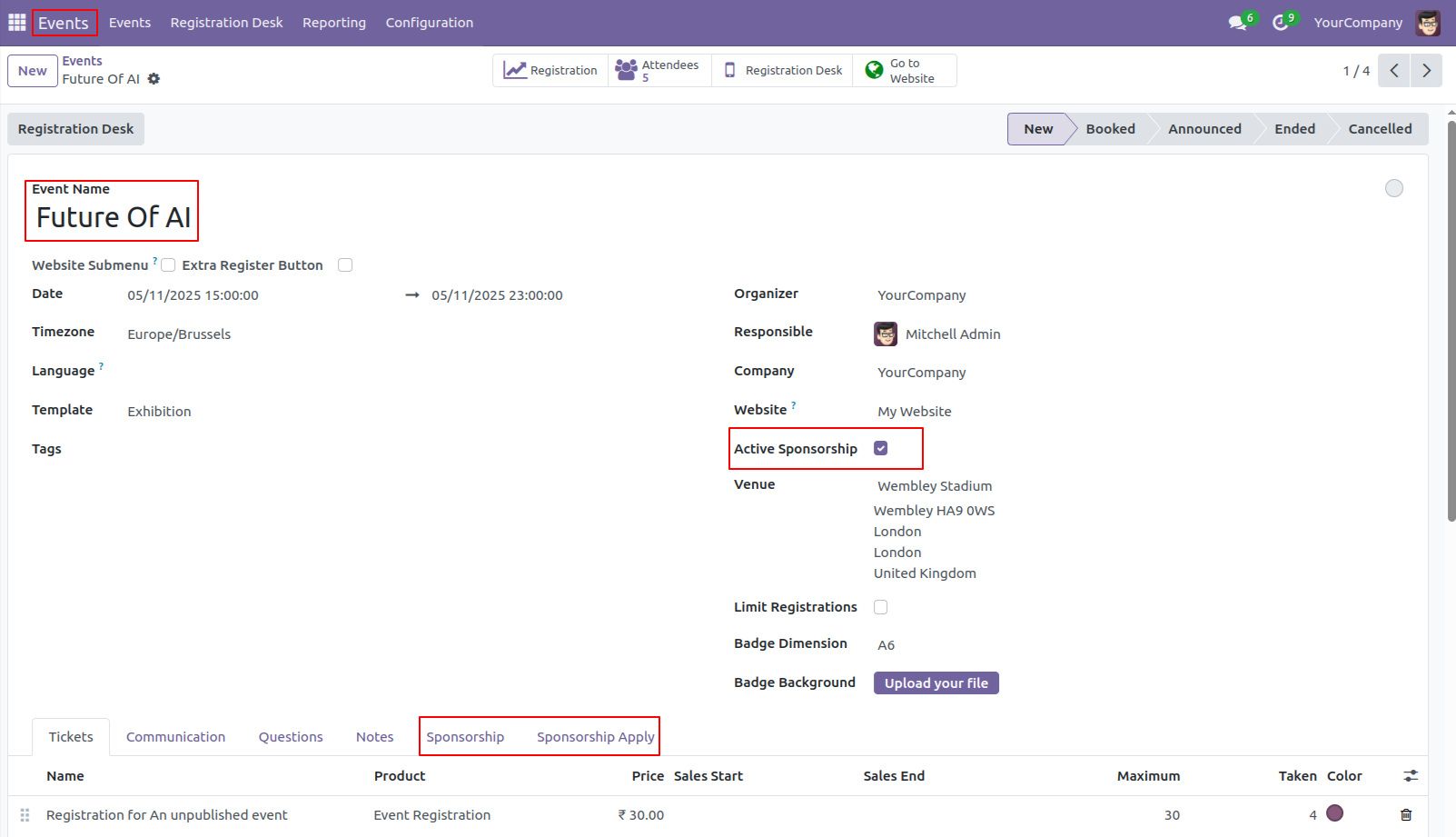 Event Sponsorship in Odoo