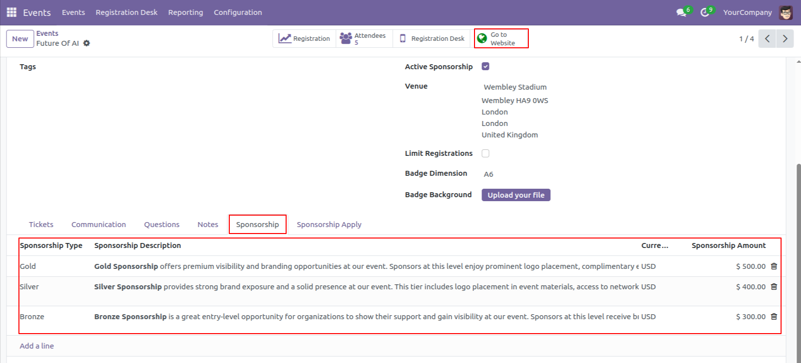 Event Sponsorship in Odoo