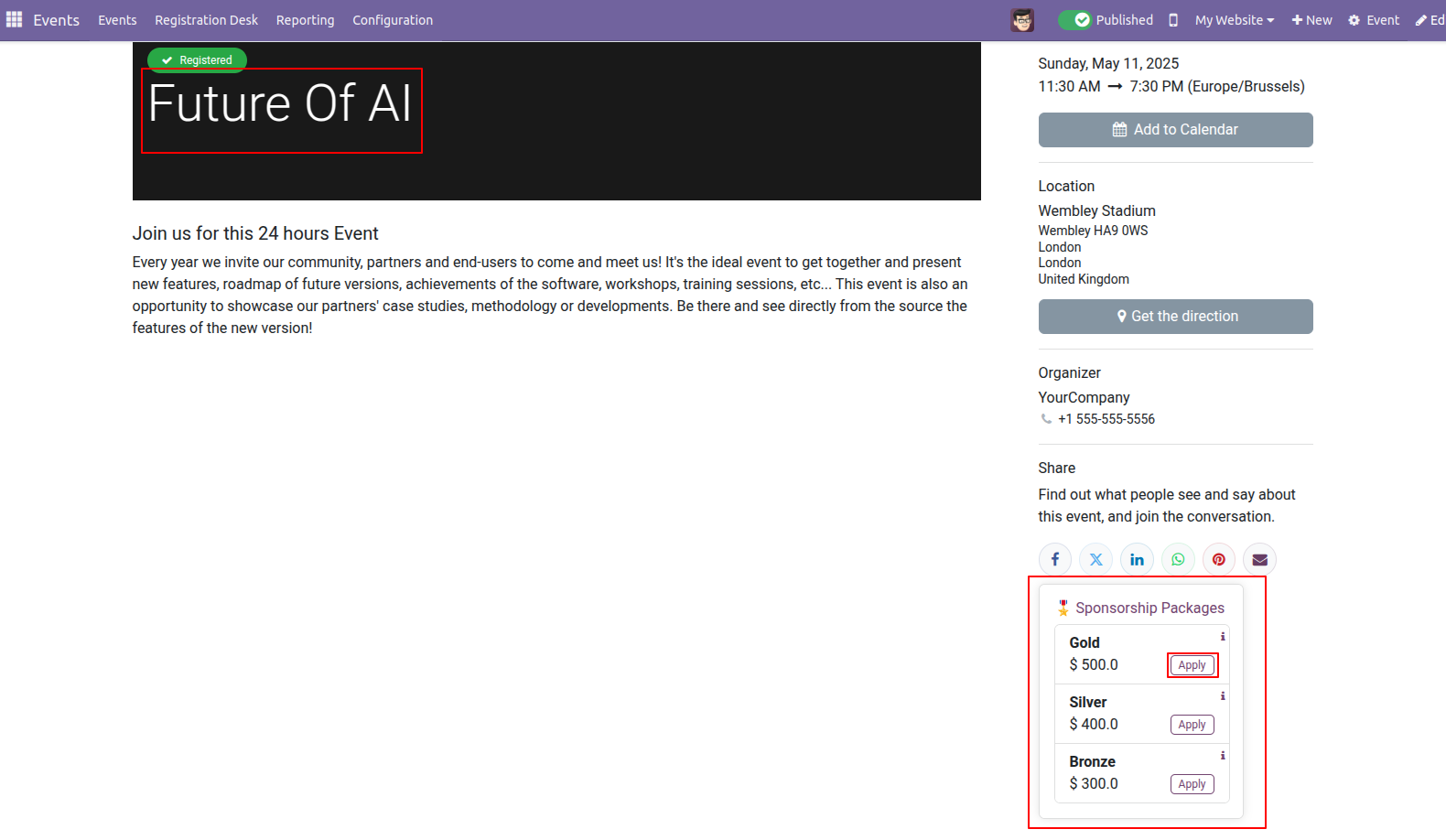 Event Sponsorship in Odoo