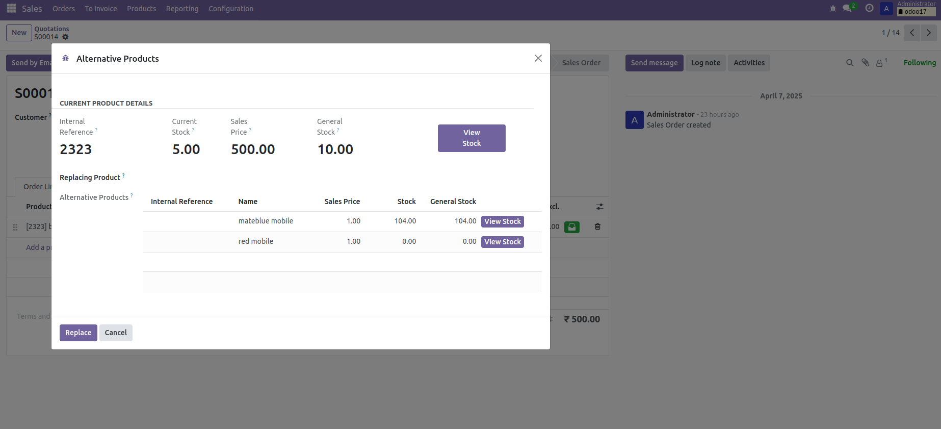 5. You can see the stock of the product from the 'View Stock' button. 