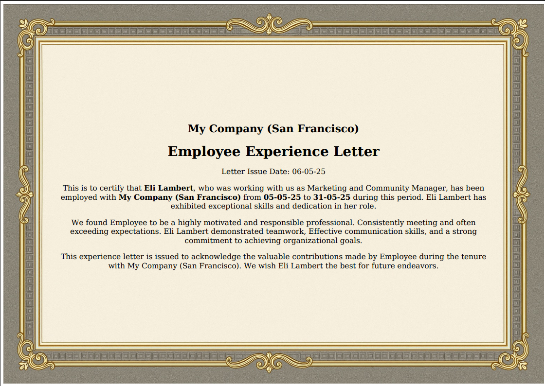 6. Experience certificate.