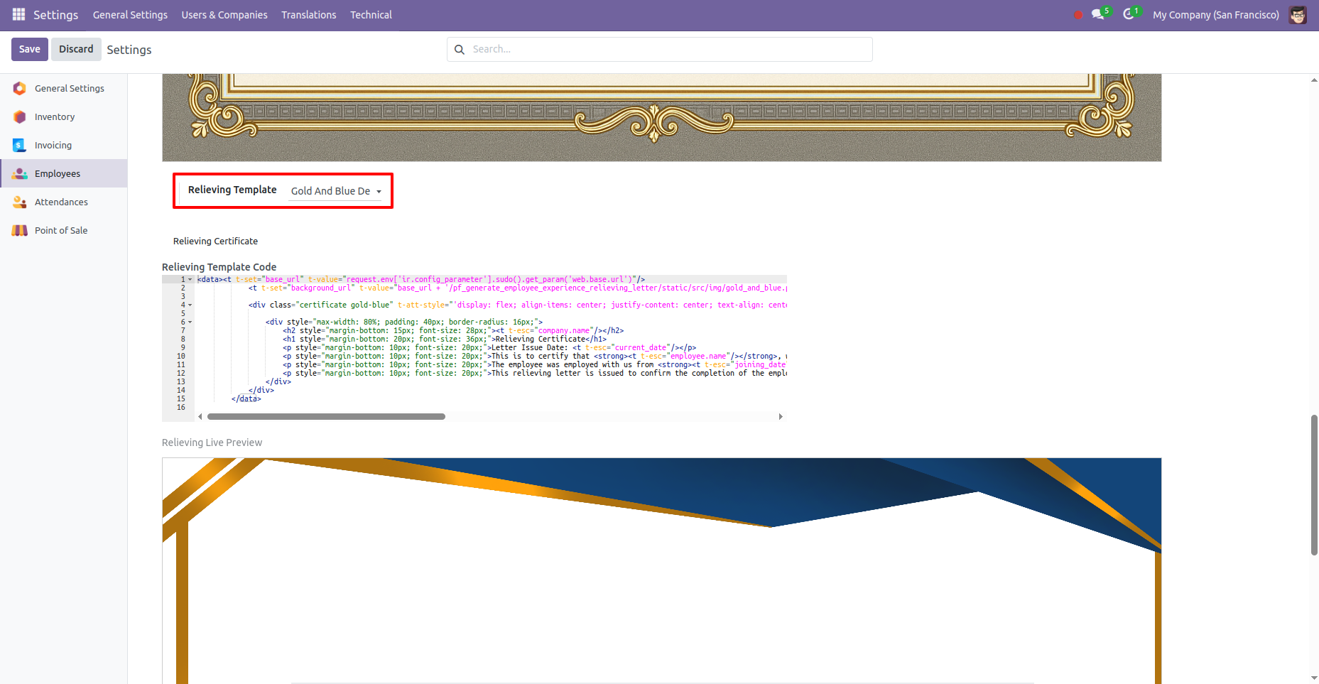 7. Similarly you can generate relieving certificate for employee.