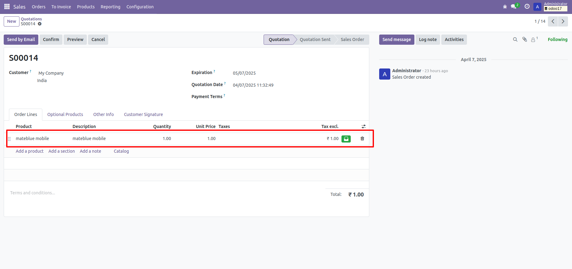 9. If you change products from the alternative products wizard then it also changes in the sale order line. 