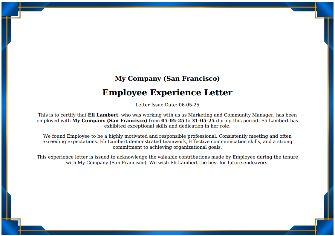 Blue and Gold Certificate.