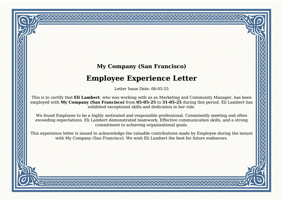 Blue and White Certificate.