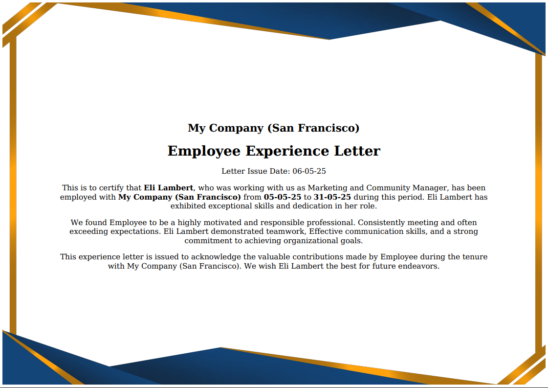 Gold and Blue Certificate.