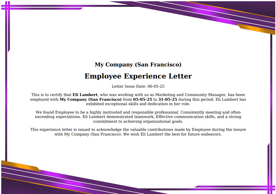 Gold and Purple Certificate.