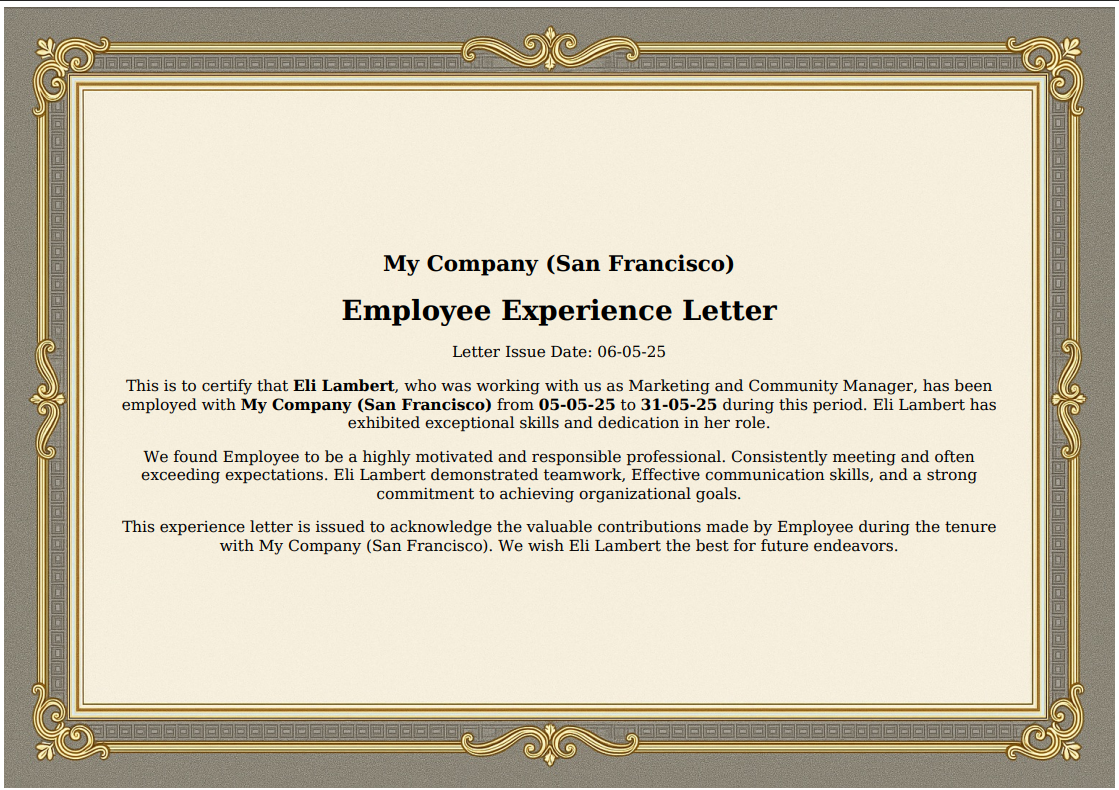 Grey and Gold Certificate.