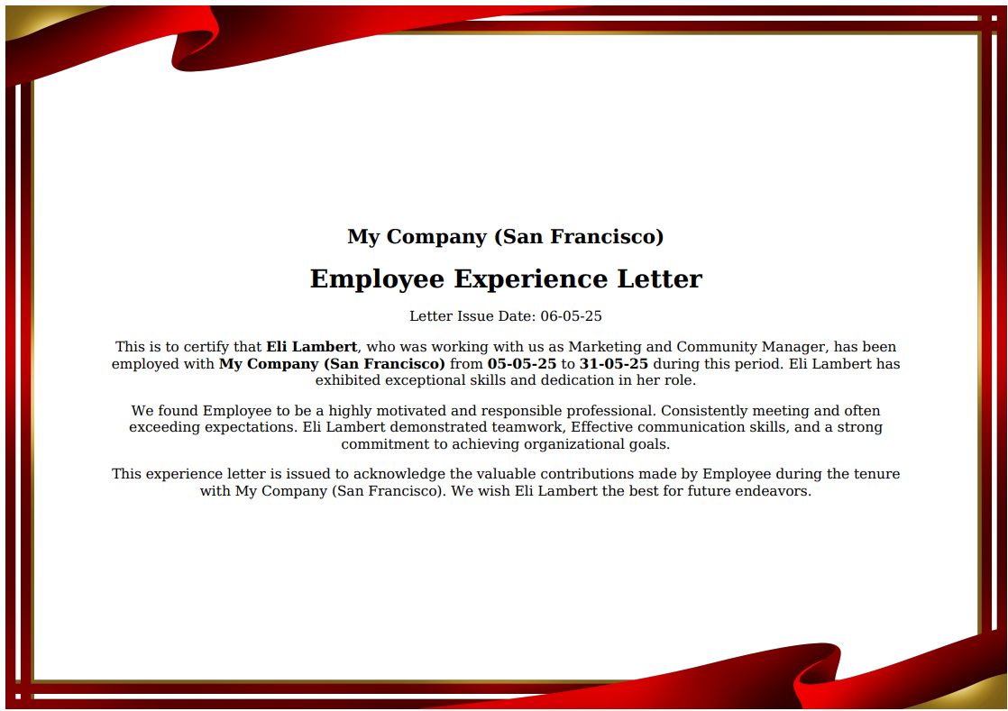 Red and Gold Certificate.