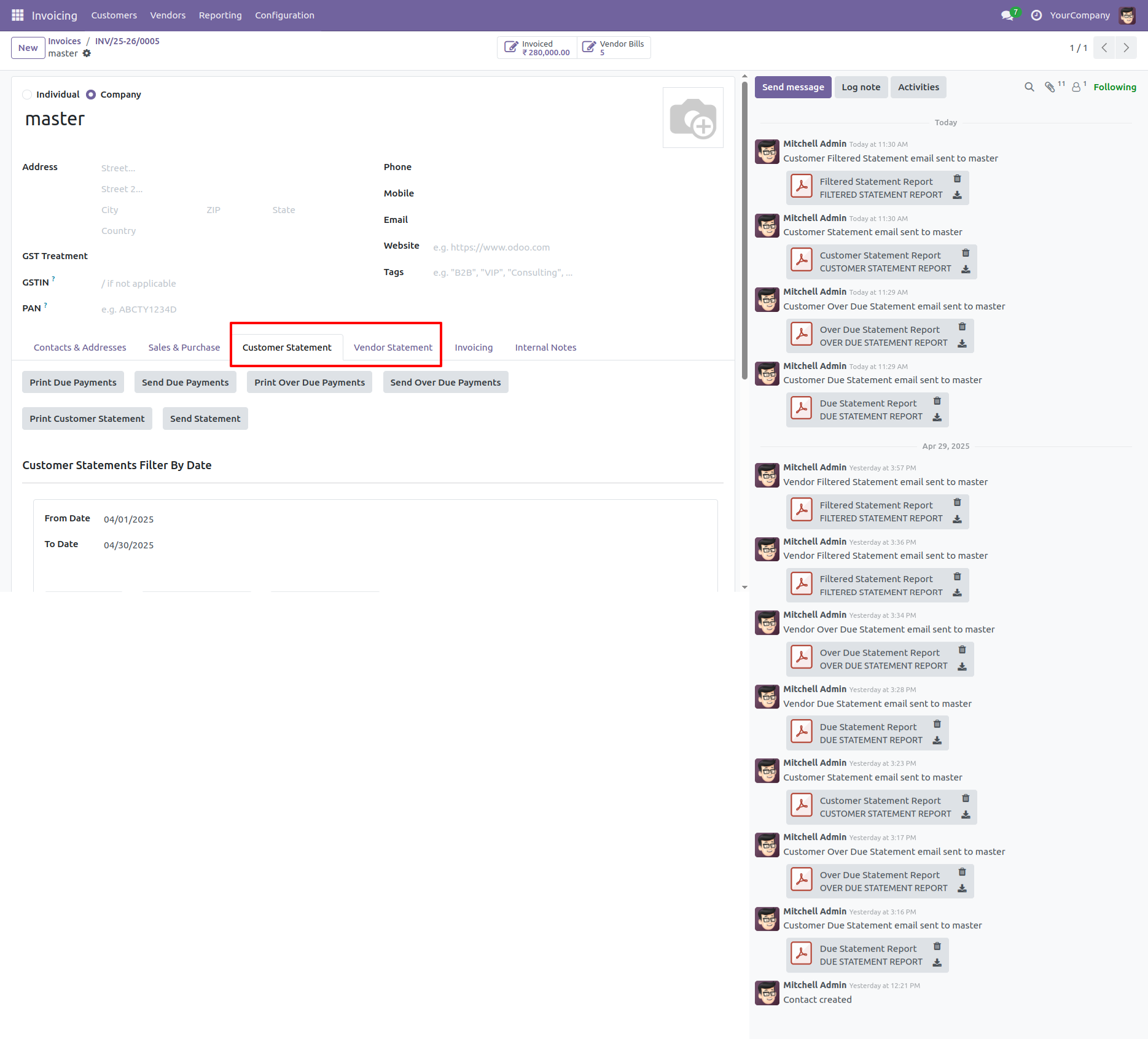 Customer & Vendor Due/Overdue Statement in Odoo
