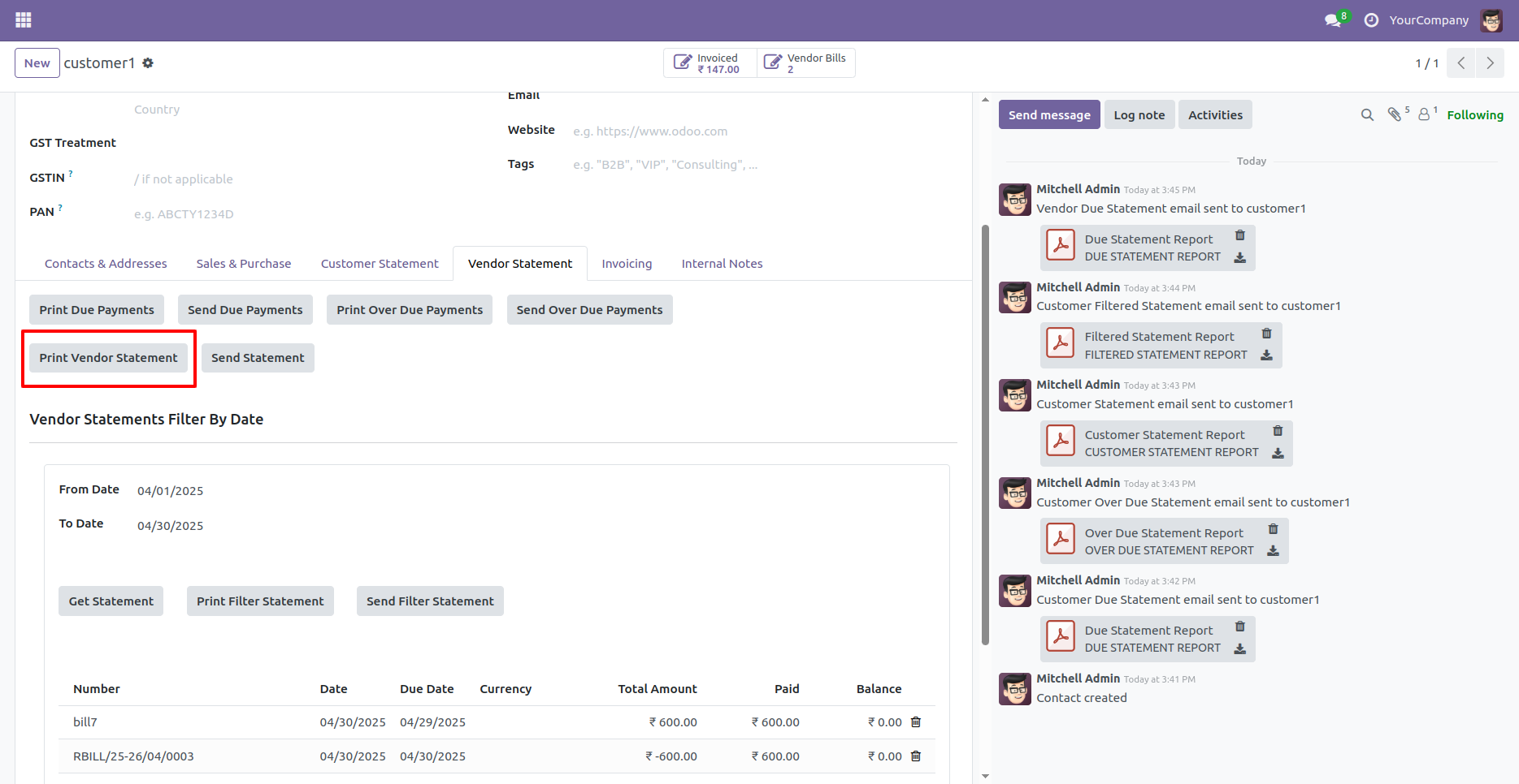 Customer & Vendor Due/Overdue Statement in Odoo