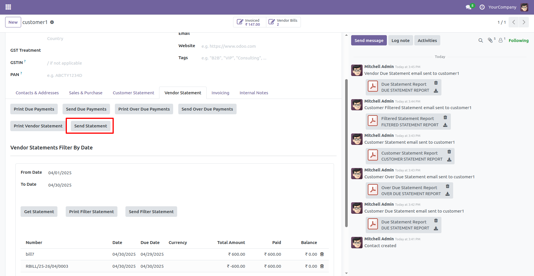 Customer & Vendor Due/Overdue Statement in Odoo