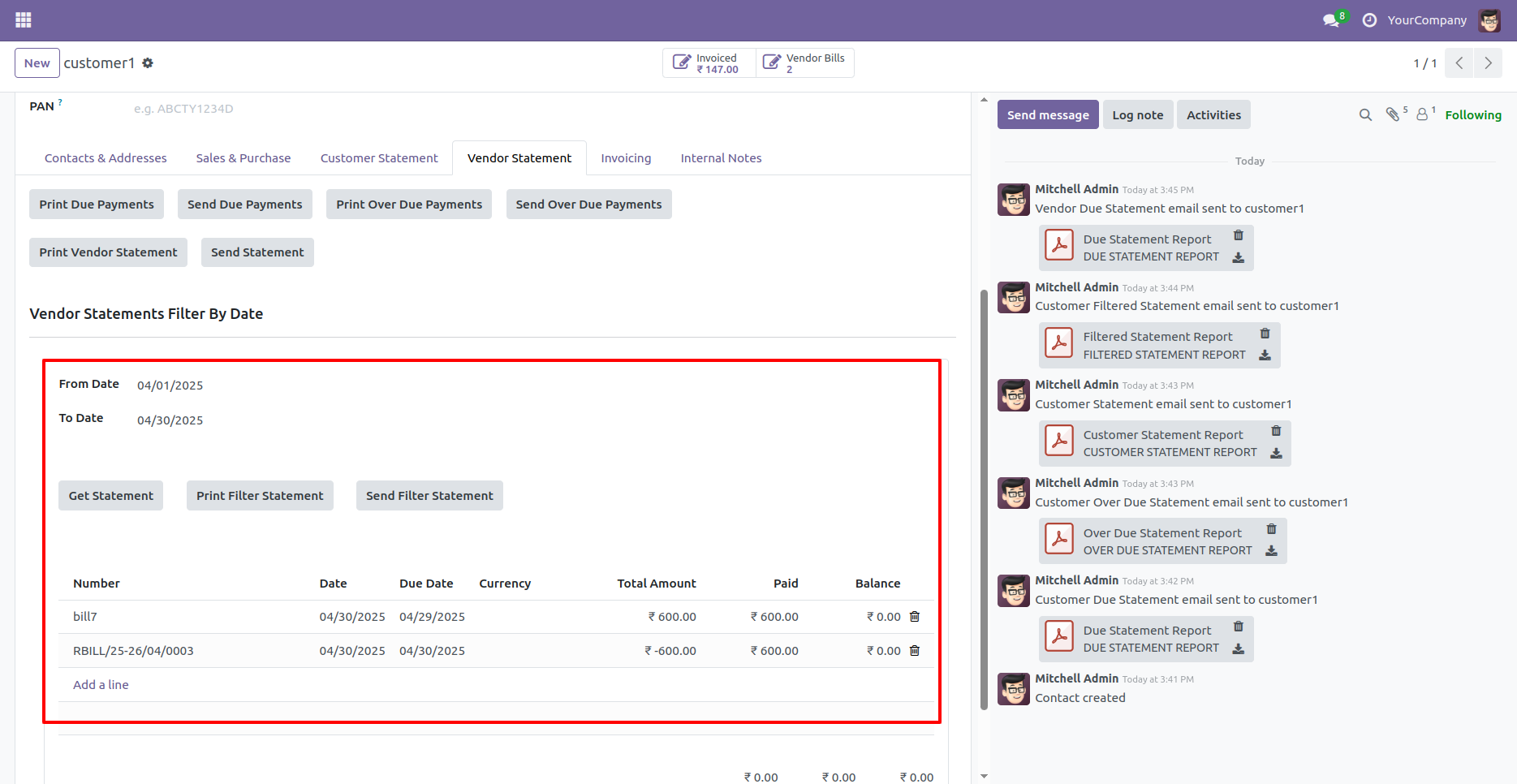 Customer & Vendor Due/Overdue Statement in Odoo