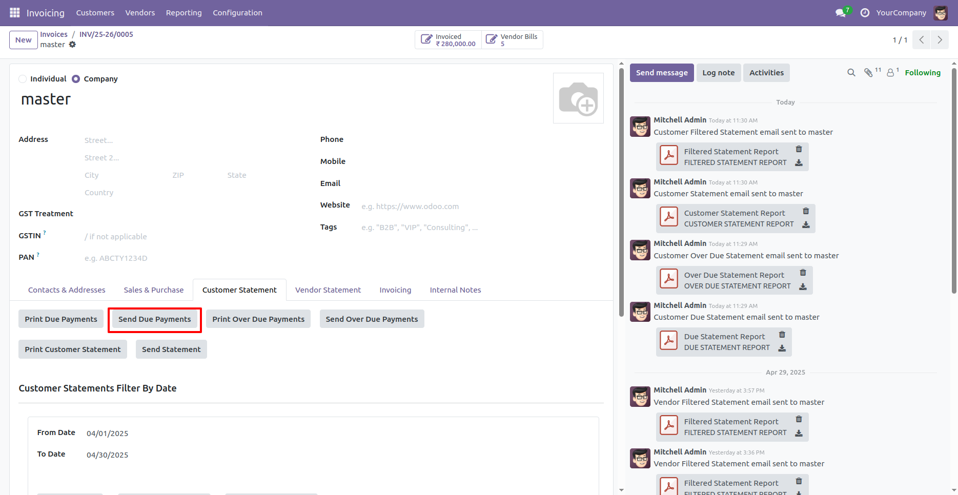 Customer & Vendor Due/Overdue Statement in Odoo