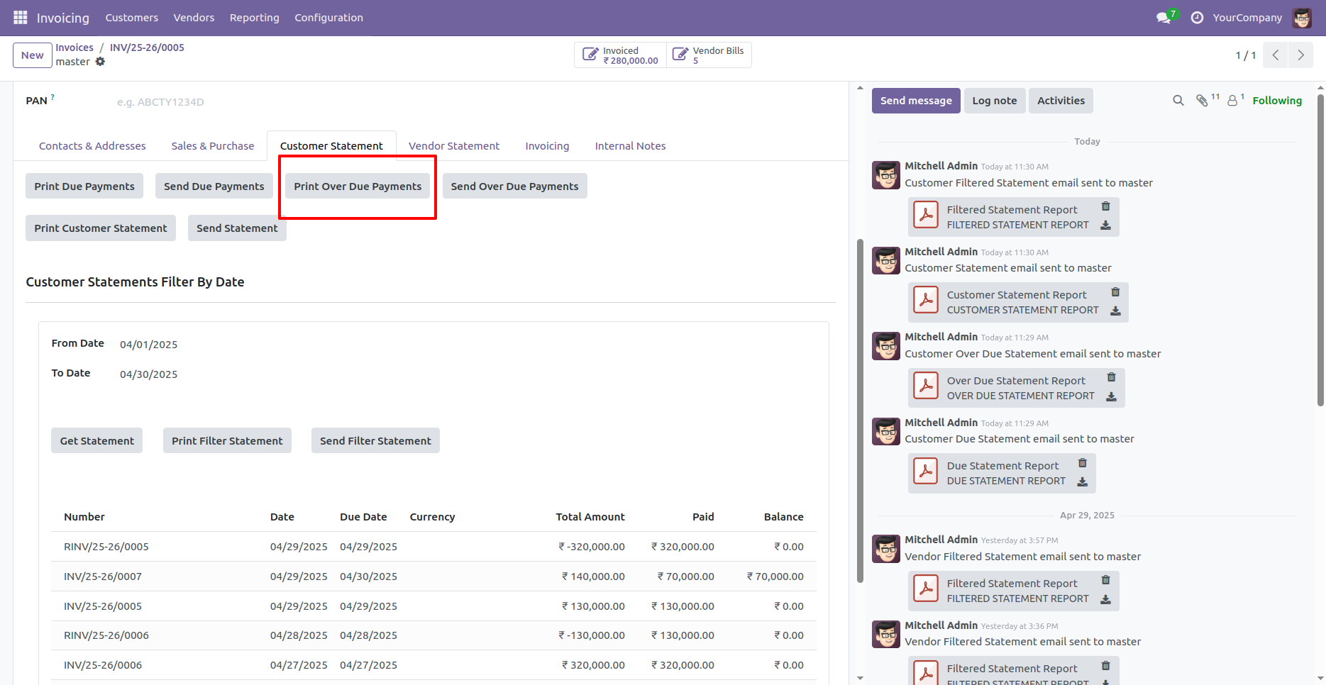 Customer & Vendor Due/Overdue Statement in Odoo