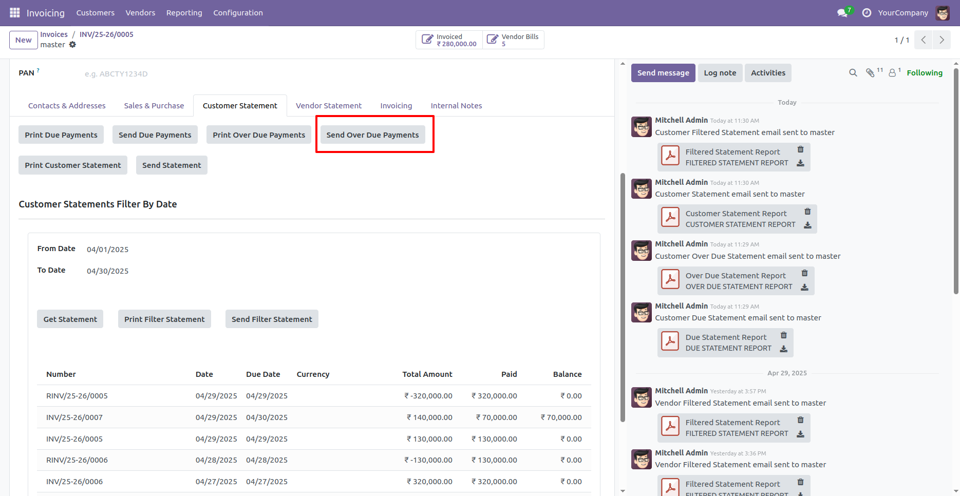 Customer & Vendor Due/Overdue Statement in Odoo