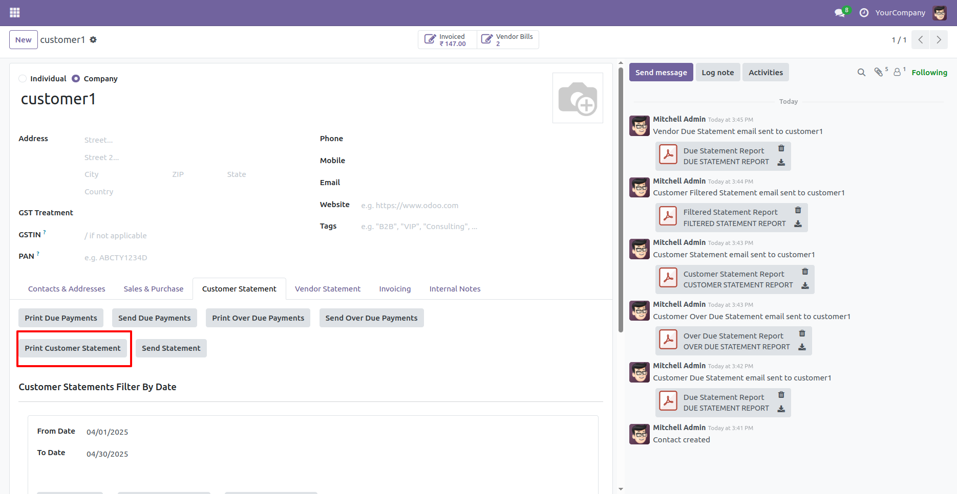 Customer & Vendor Due/Overdue Statement in Odoo