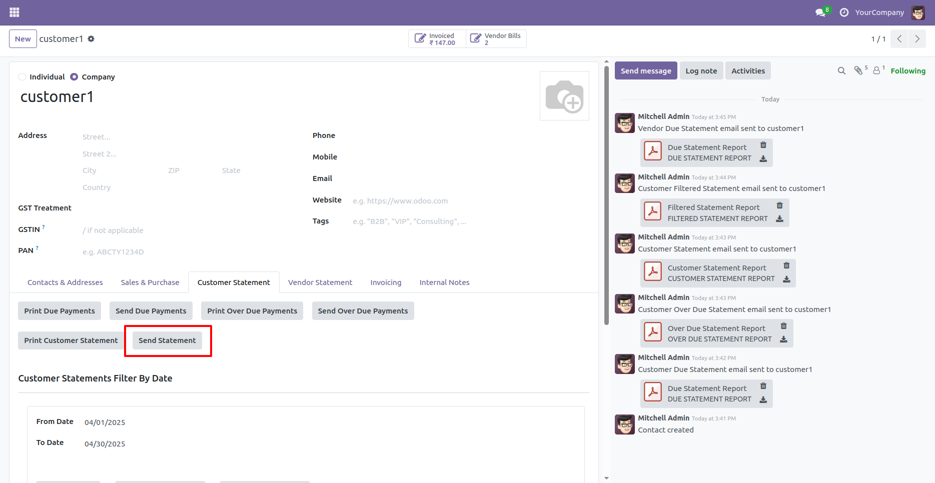 Customer & Vendor Due/Overdue Statement in Odoo