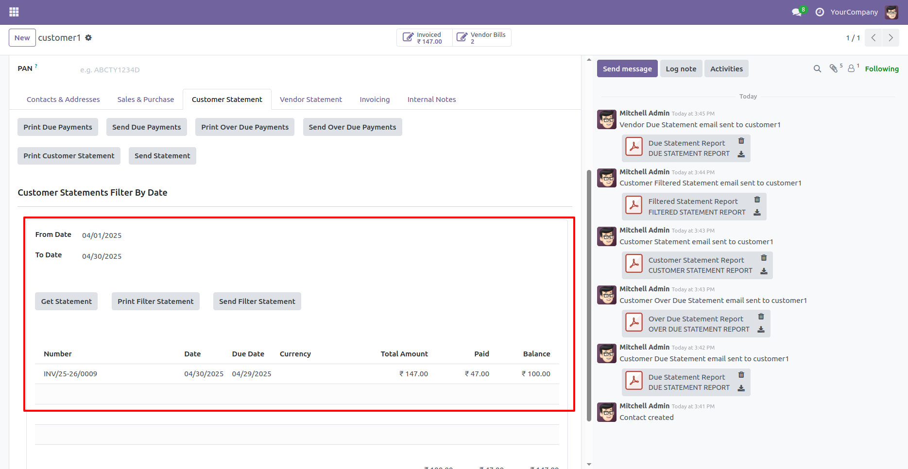 Customer & Vendor Due/Overdue Statement in Odoo