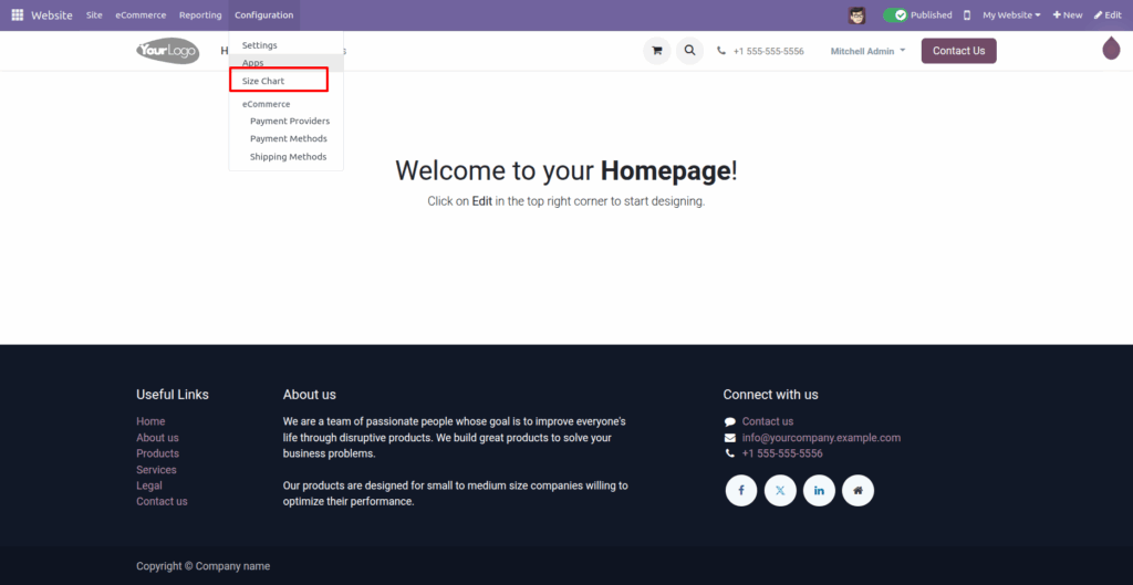 Website Product Size Chart Odoo App