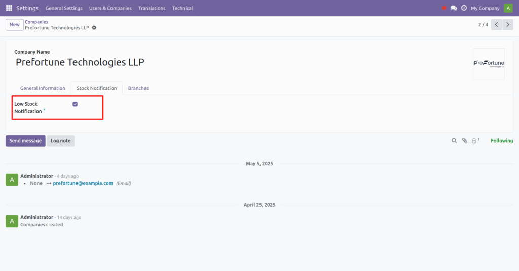 Product Low Stock Notifier in Odoo