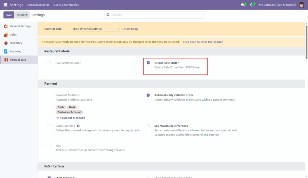 Sales order from POS in Odoo