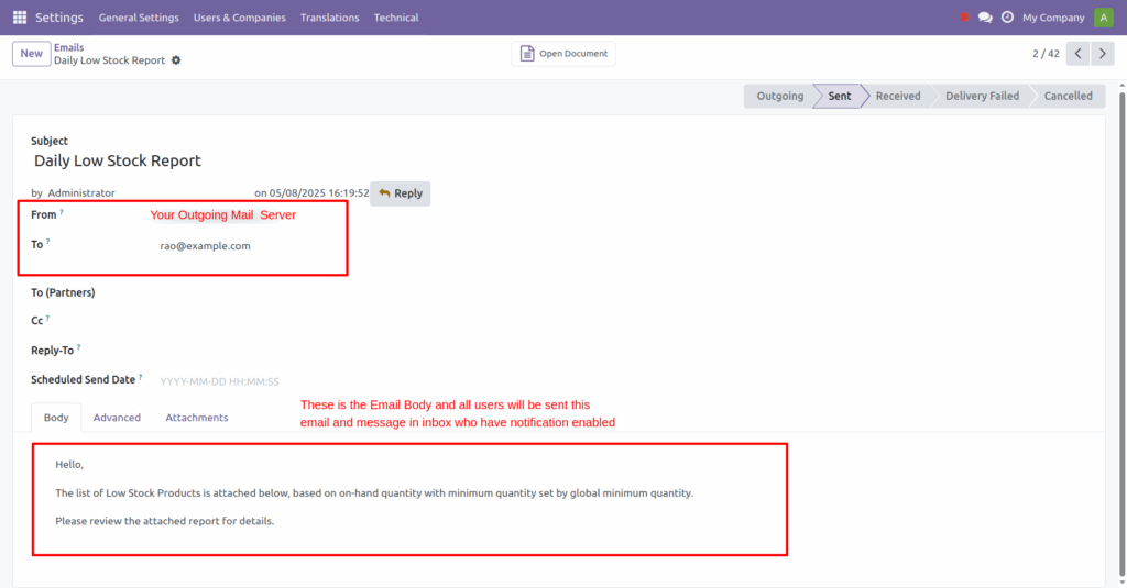 Product Low Stock Notifier in Odoo