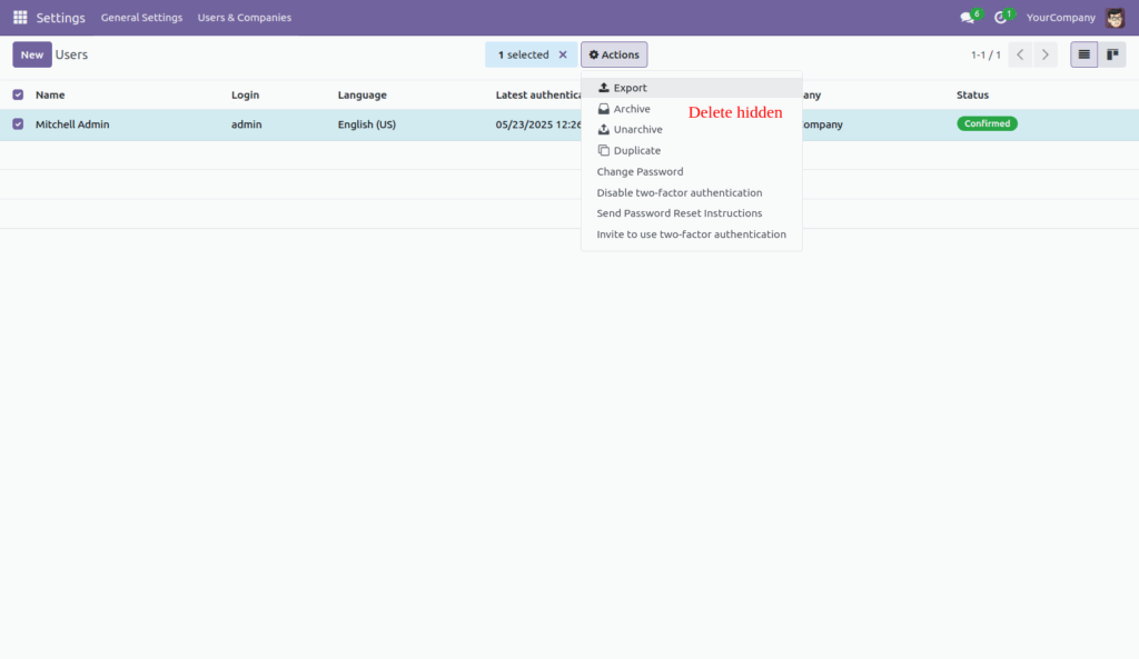 Hide Action Button in Odoo App